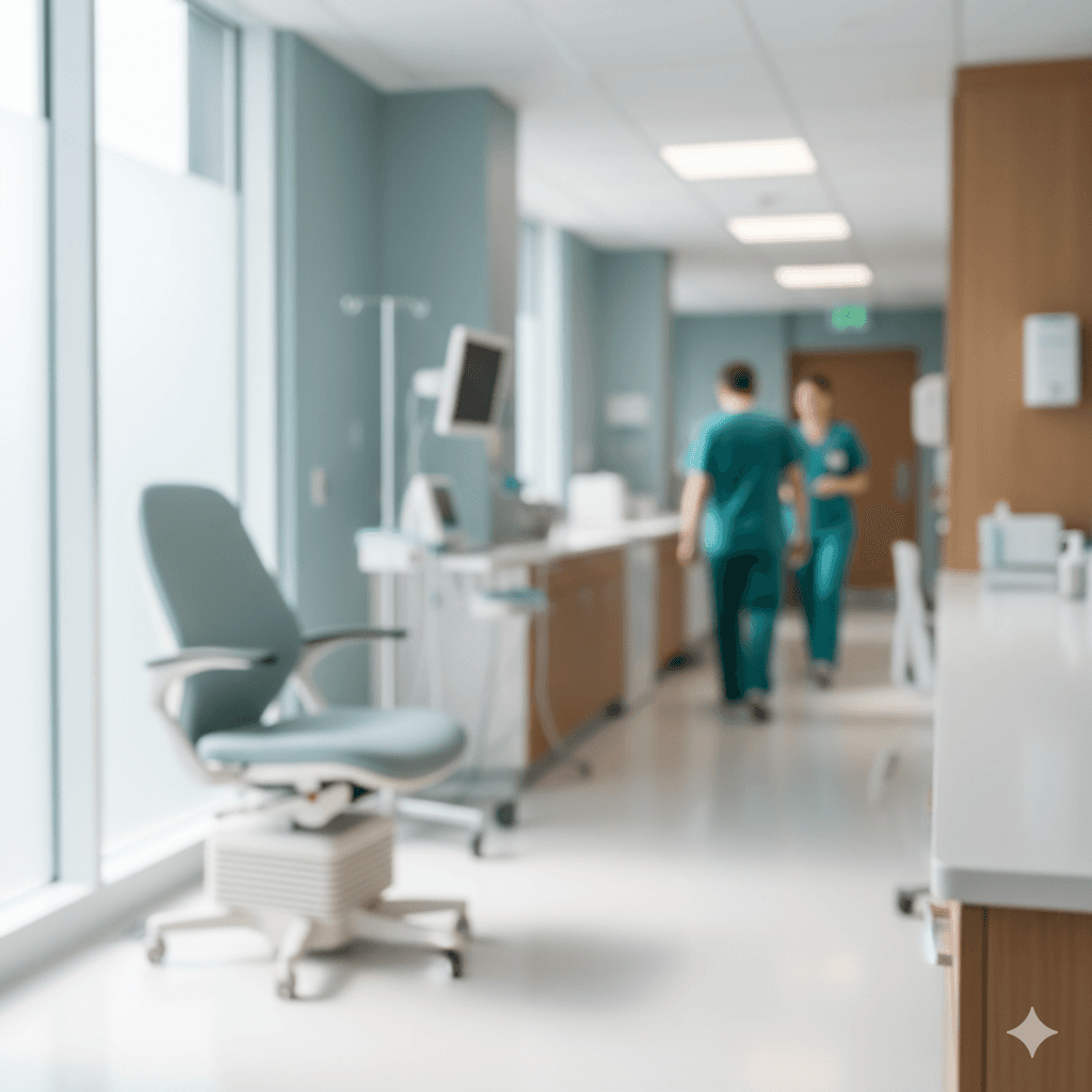 Clinical setting with medical backdrop